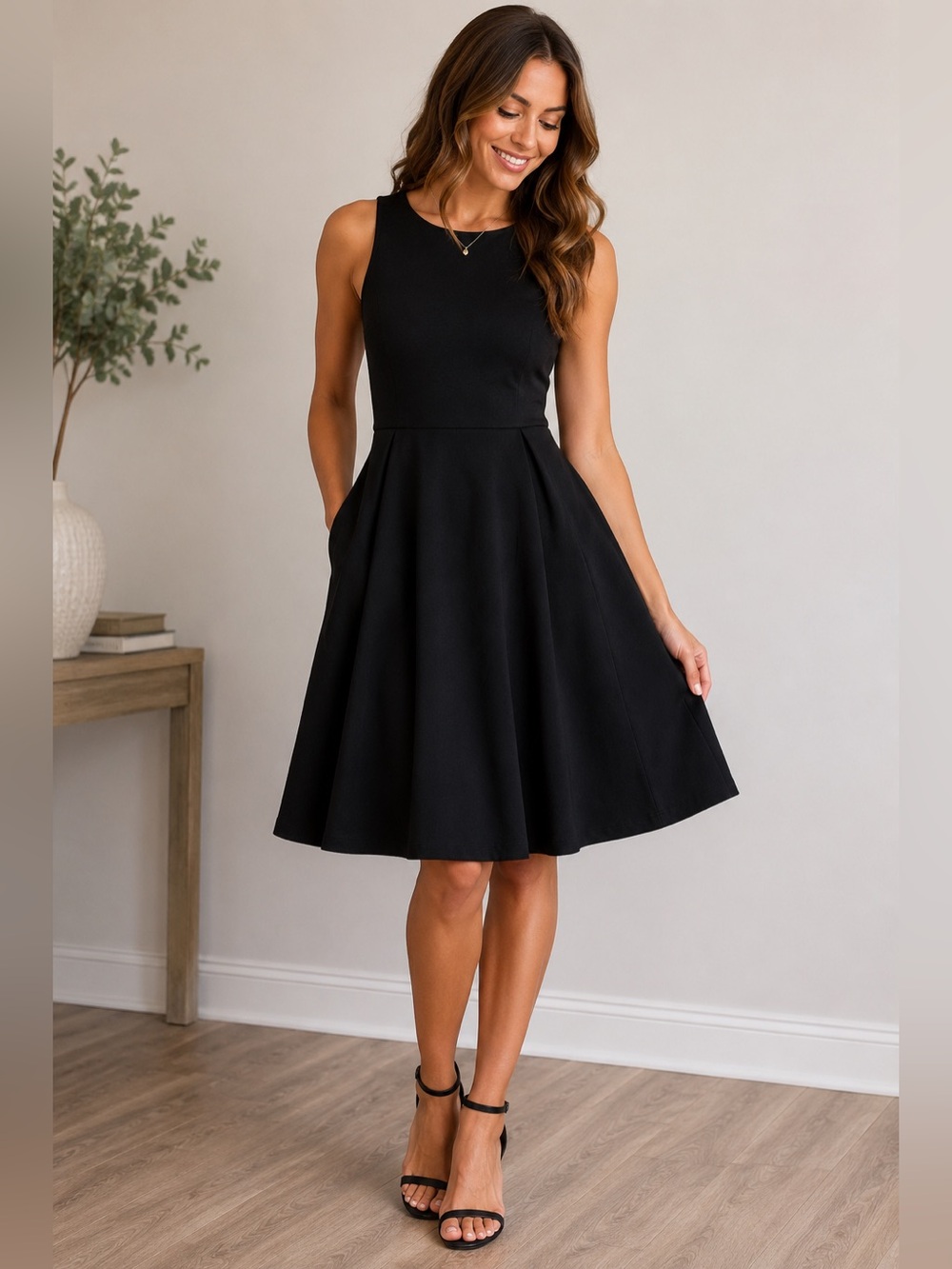 Hello Miss Black Fit & Flare Dress Sleeveless Keyhole Back M